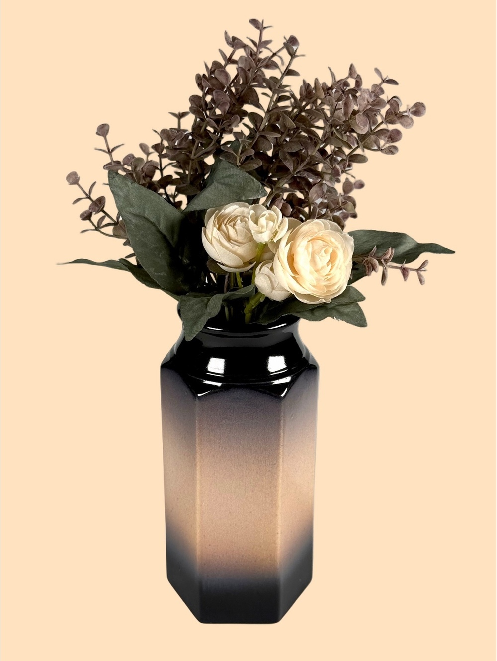 Vintage Terre à Terre Hexagonal Vase Black Ombre Modernist French Studio Pottery